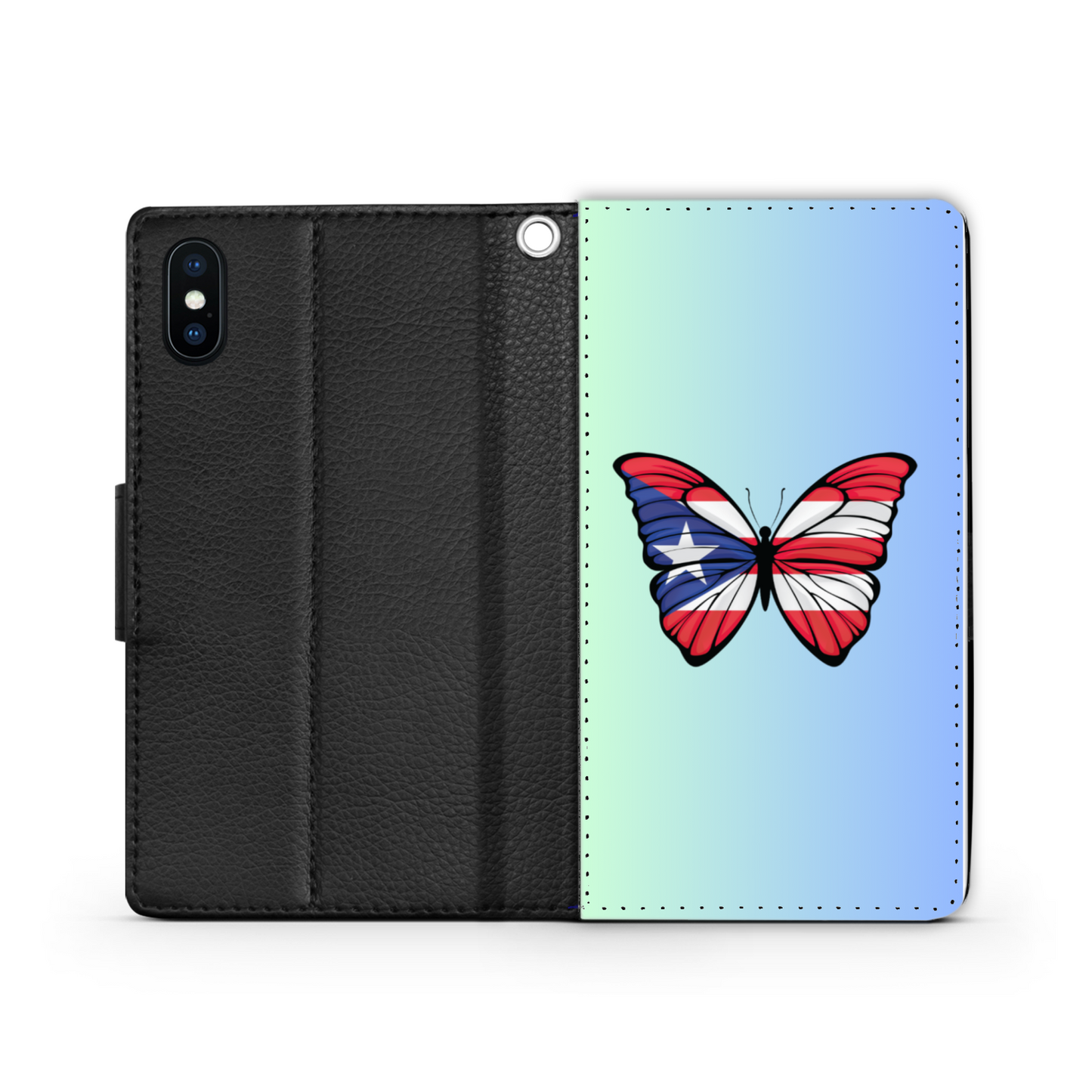 Puerto Rico Butterfly Faux Leather Wallet Phone Case-Light Blue Gradient
