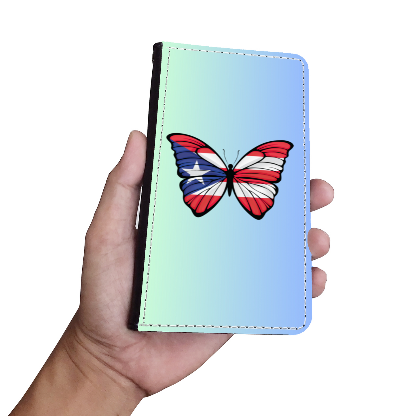 Puerto Rico Butterfly Faux Leather Wallet Phone Case-Light Blue Gradient