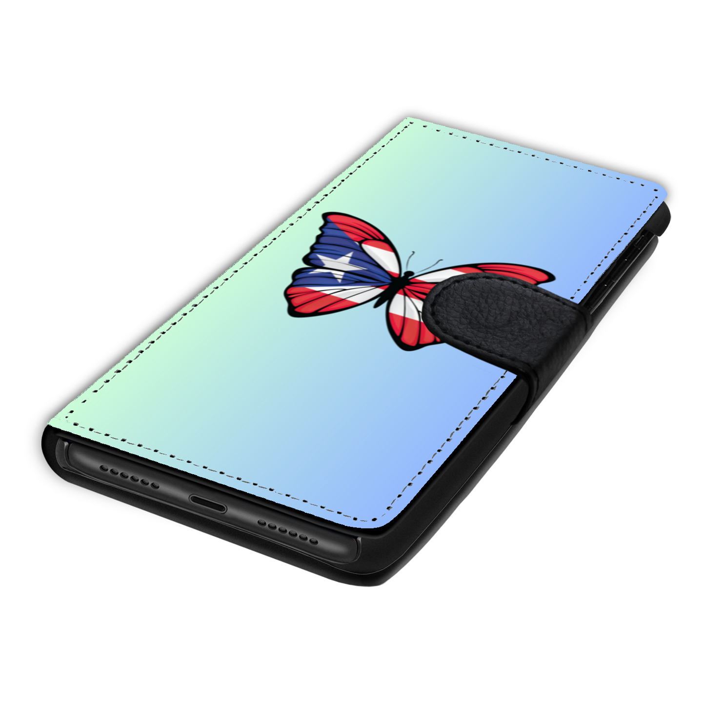 Puerto Rico Butterfly Faux Leather Wallet Phone Case-Light Blue Gradient