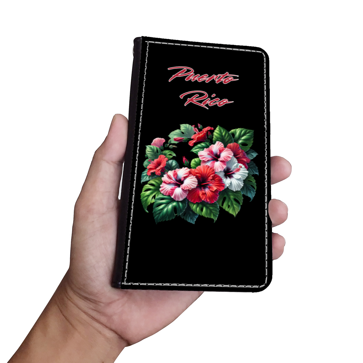 Puerto Rico Tropical Flowers Faux Leather Wallet Phone Case