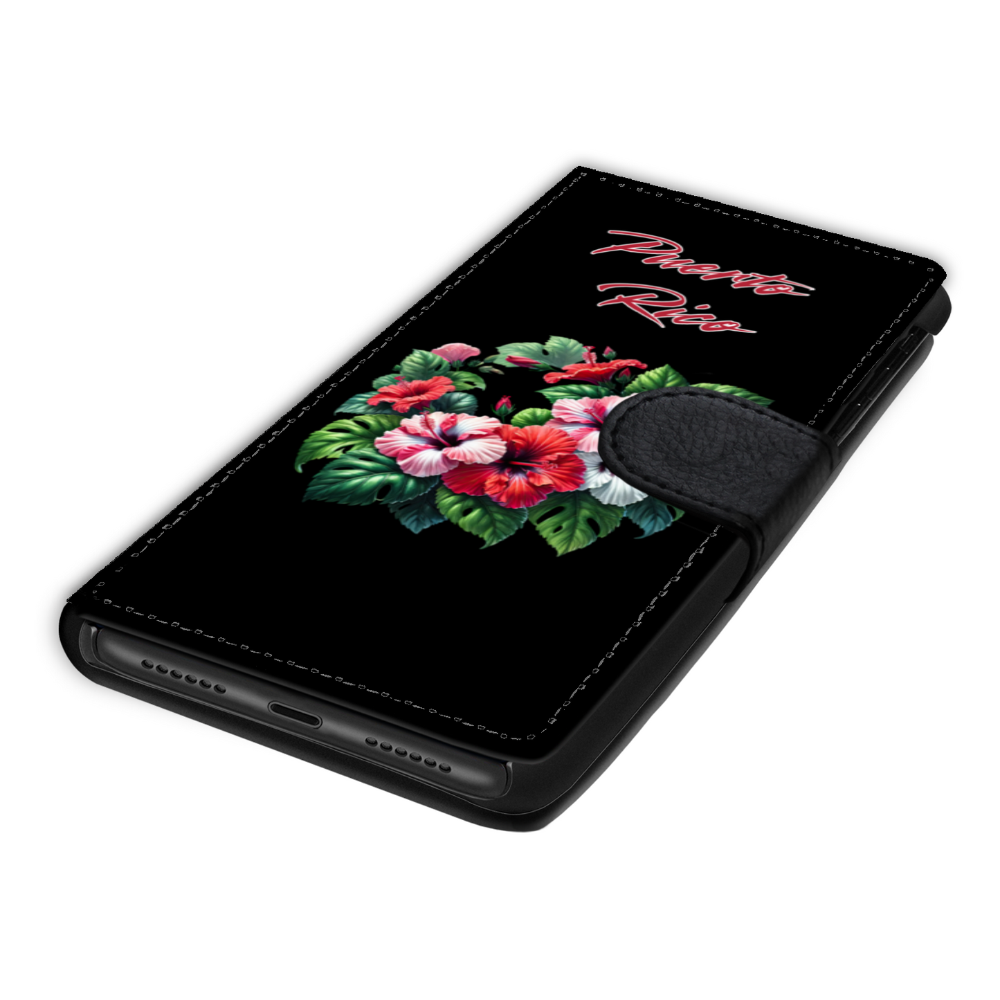 Puerto Rico Tropical Flowers Faux Leather Wallet Phone Case