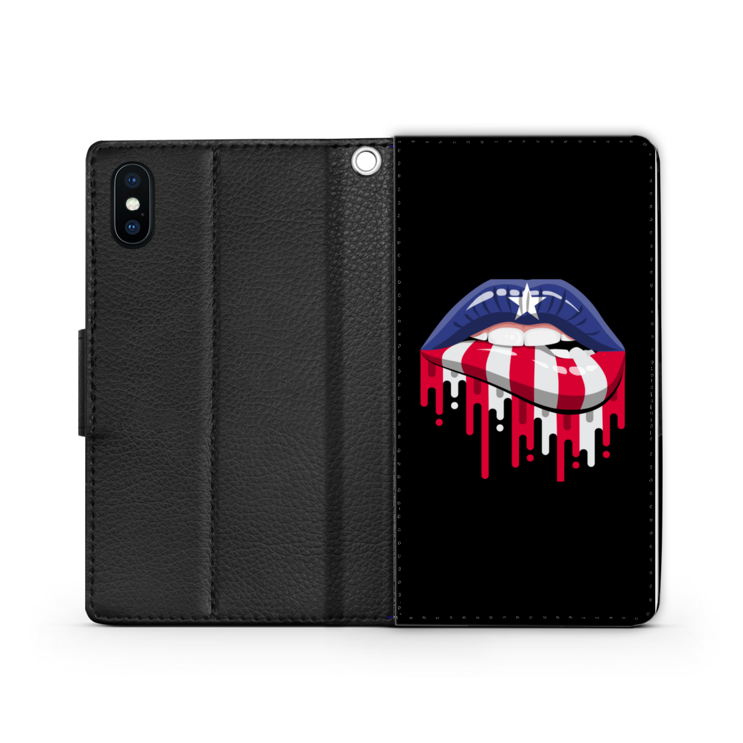 Puerto Rico Lips Flag Pride Faux Leather Wallet Phone Case-Black
