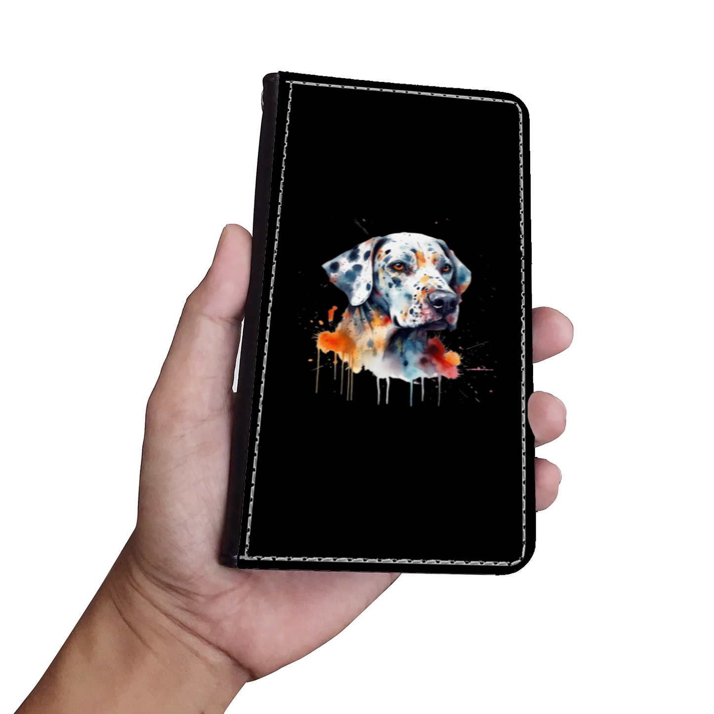 Dalmatian Abstract Watercolor Faux Leather Wallet Phone Case