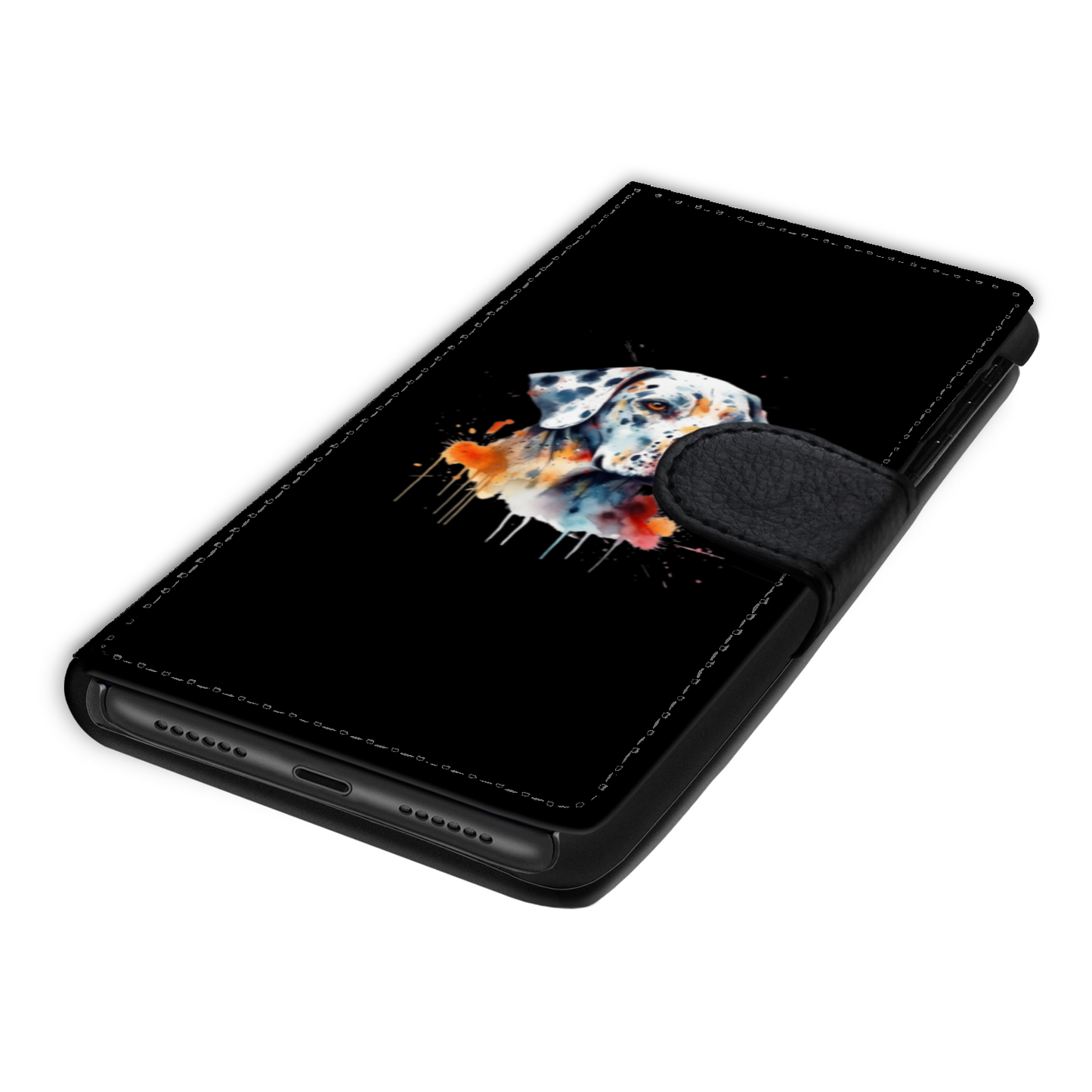 Dalmatian Abstract Watercolor Faux Leather Wallet Phone Case