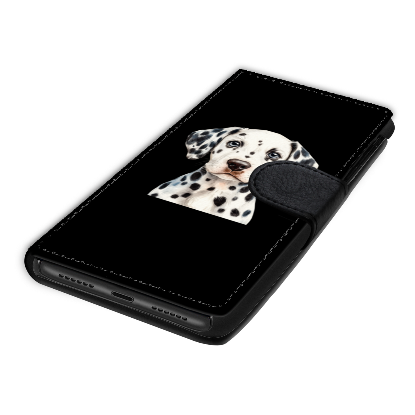 Dalmatian Puppy Faux Leather Wallet Phone Case-Black
