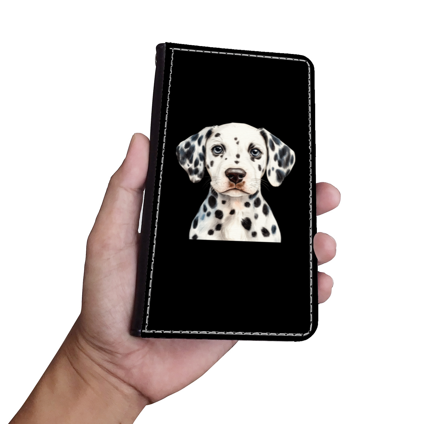 Dalmatian Puppy Faux Leather Wallet Phone Case-Black